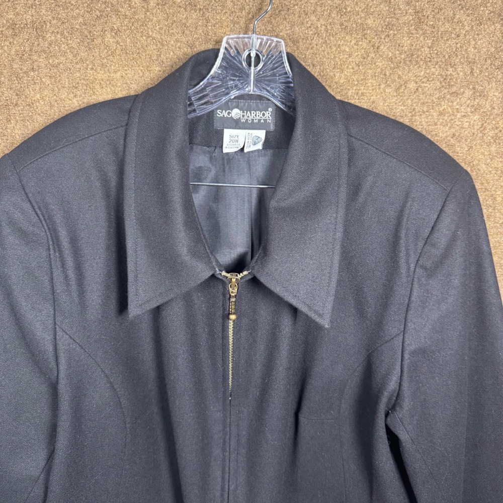 VTG Sag Harbor Woman Black 100% Pure New Wool Zip Front Jacket Blazer Size 20W - Picture 6 of 10